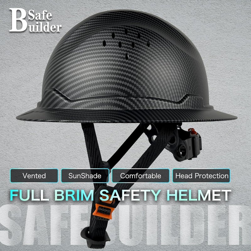 SAFEBUILDER SBD-G1C Construction Full Brim Safety Helmet HDPE Hard Hat Vented Hardhats Sunshade Carbon Fiber Pattern Industrial Work Certified ANSI/ISEA Z89.1 - Image 2